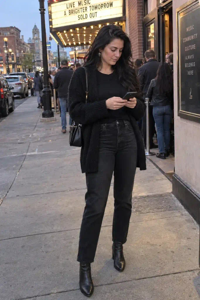 All-black cardigan and