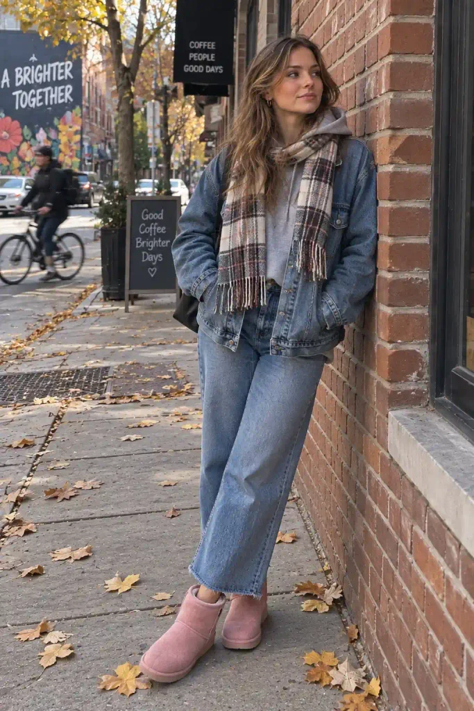 An oversized denim jacket