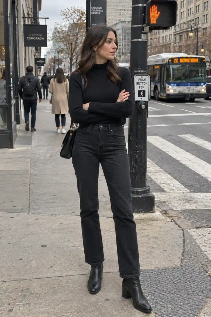 Black jeans with a mock