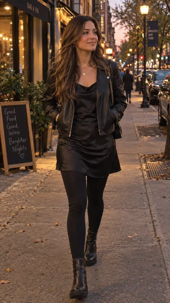 Black leggings under a slip