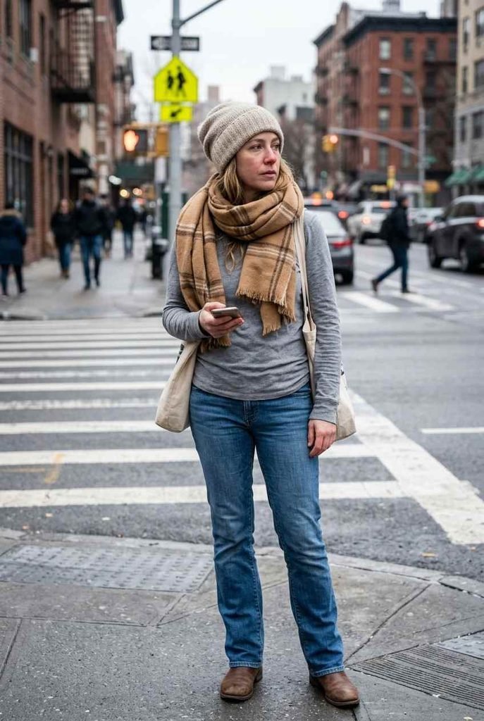 24. Blanket scarf and beanie over a simple base