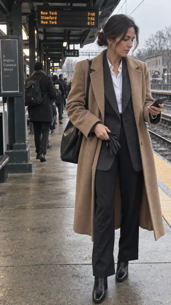 Blazer under a long wool coat