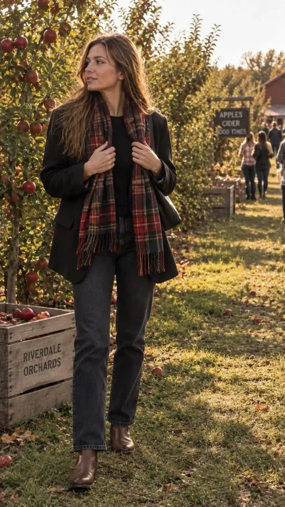 Blazer with a plaid scarf
