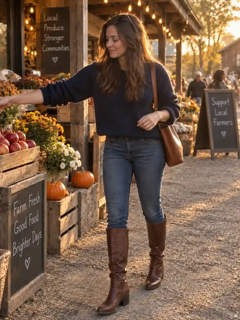 Brown leather boots add