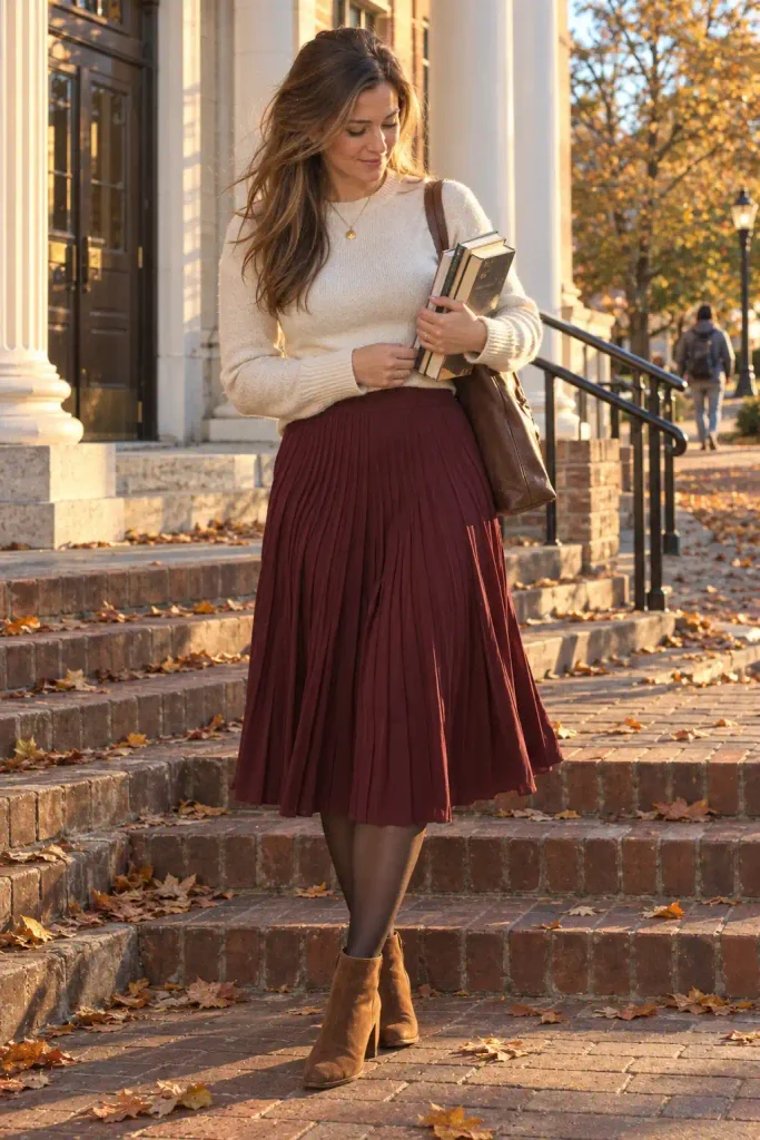 Burgundy pleated midi