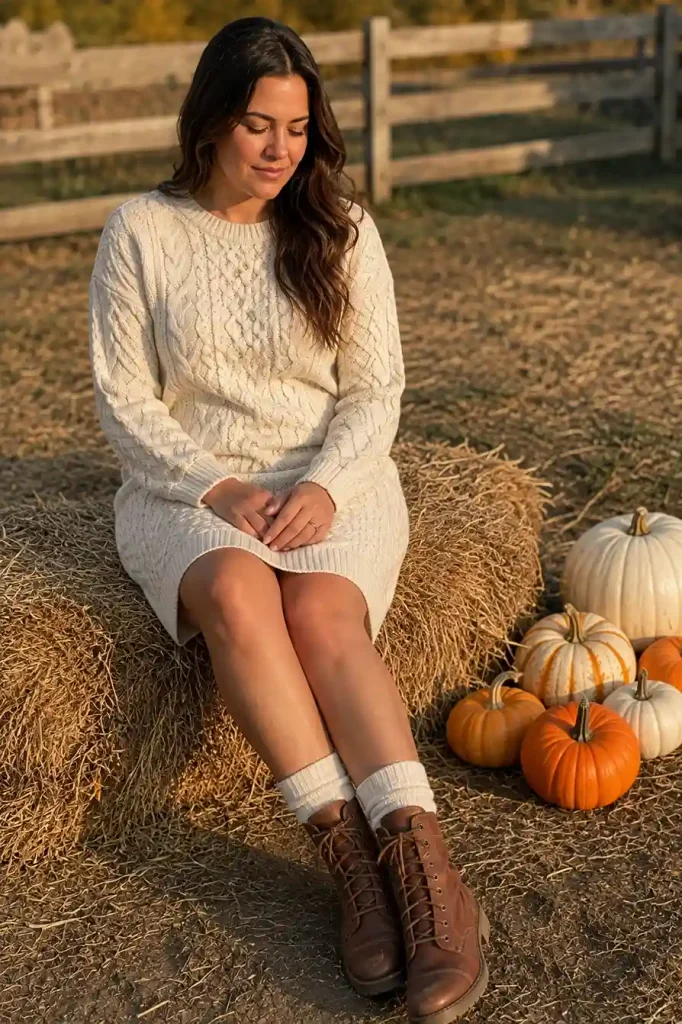 Cable knit sweater dress