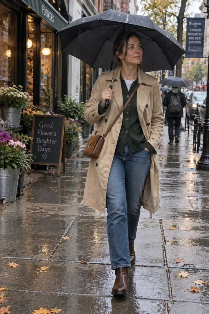 Cardigan under a trench