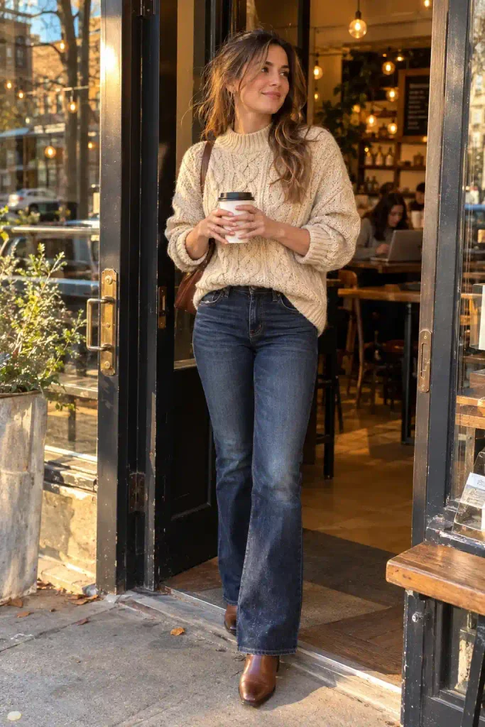 Chunky knit and dark wash bootcuts