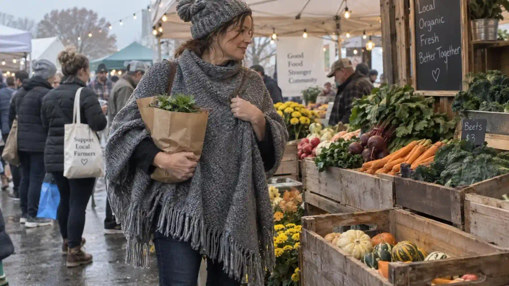 Chunky knit poncho with