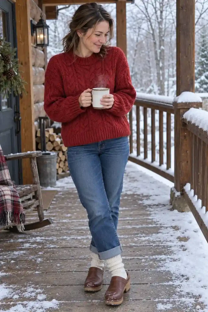 Chunky red knit sweater