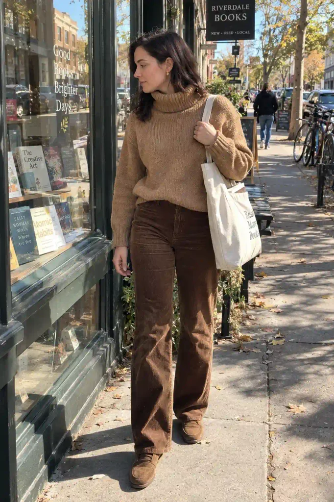 Chunky turtleneck with corduroy