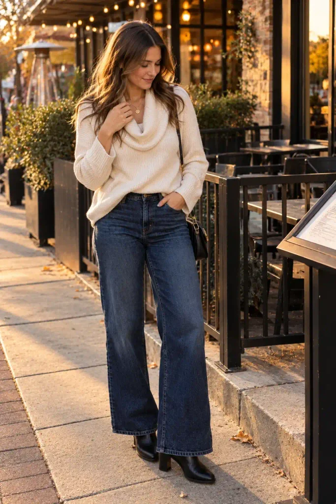 Cowl-neck cream sweater