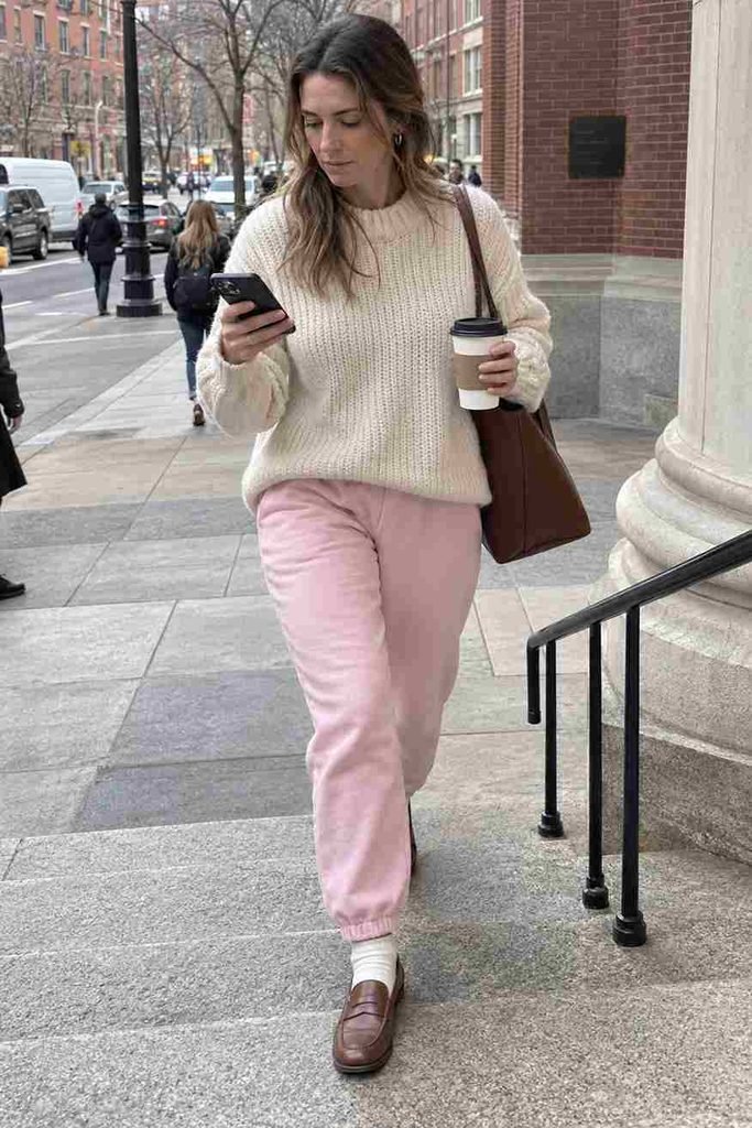 Cream knit sweater and loafers
