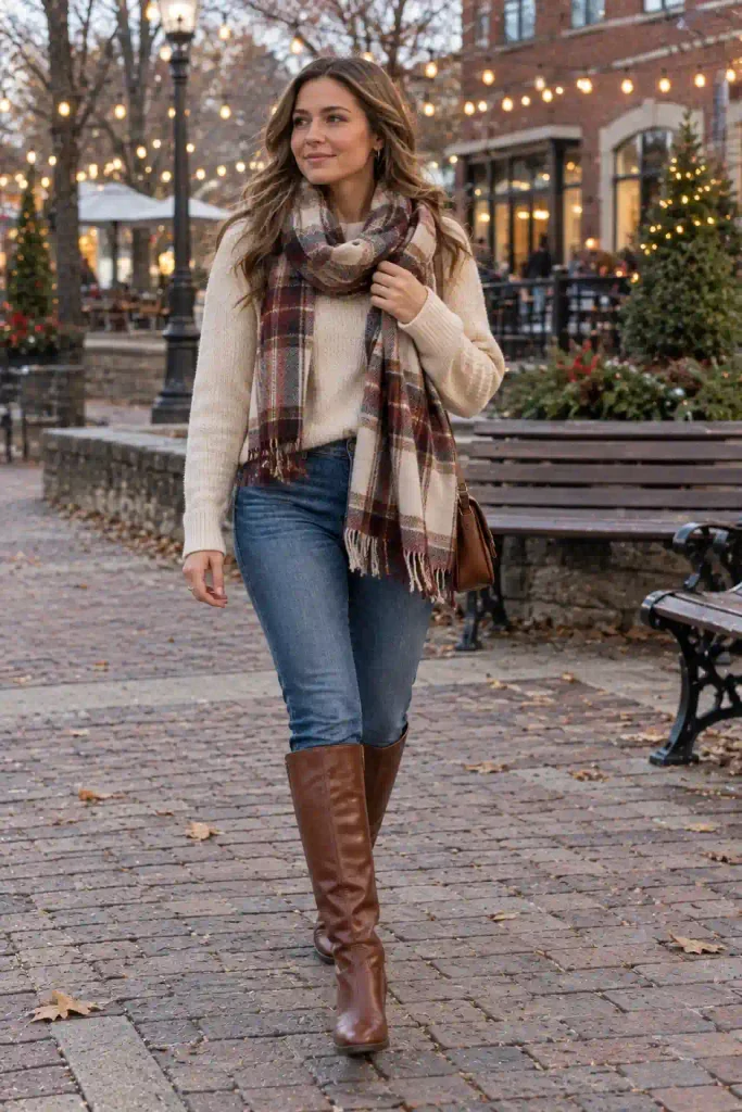 Cream sweater with jeans