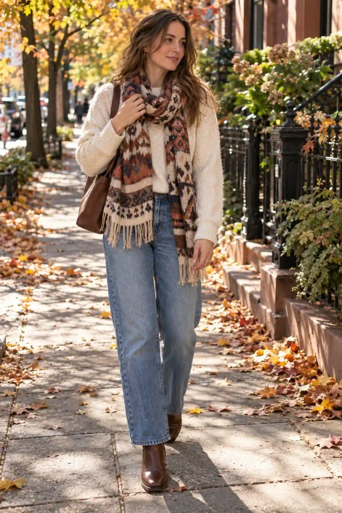 Cream sweater with jeans