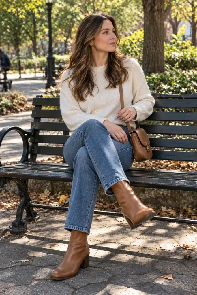 Cream sweater with jeans