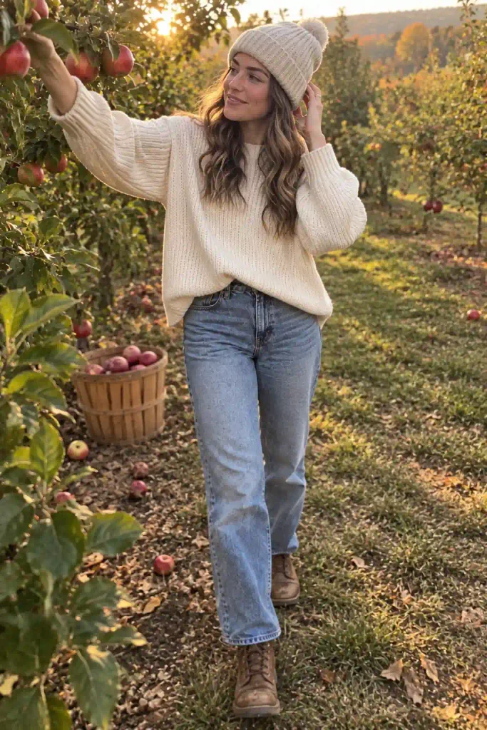 Cream sweater with jeans
