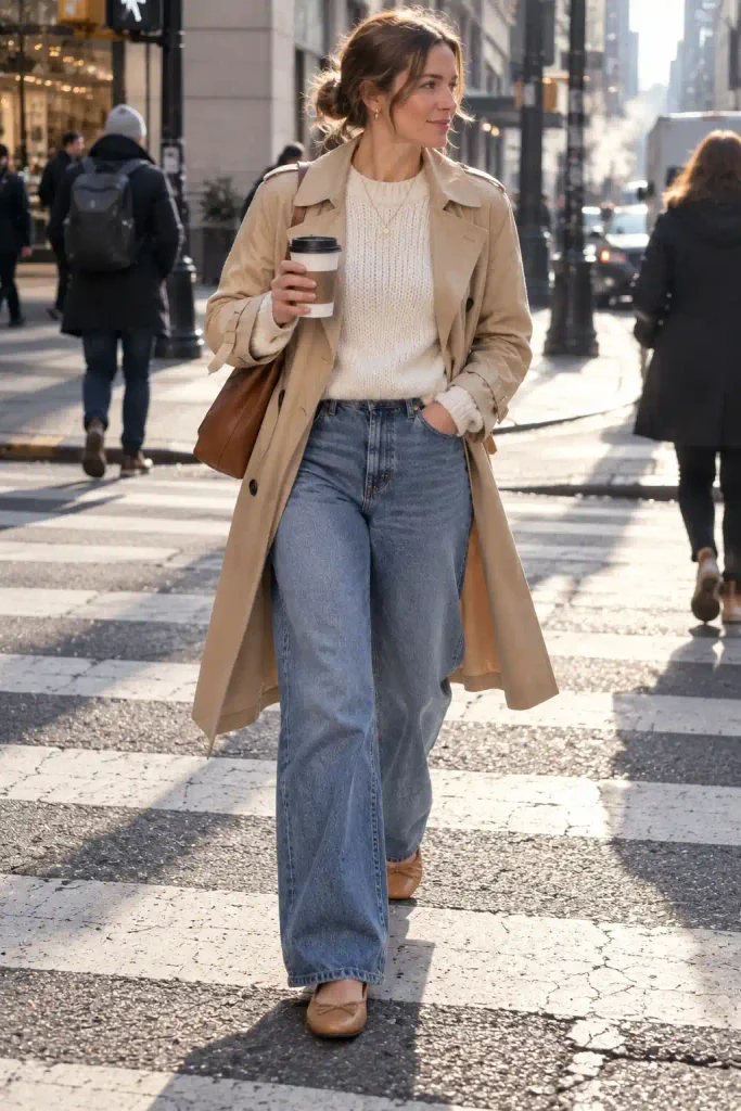 Cream sweater with wide-leg