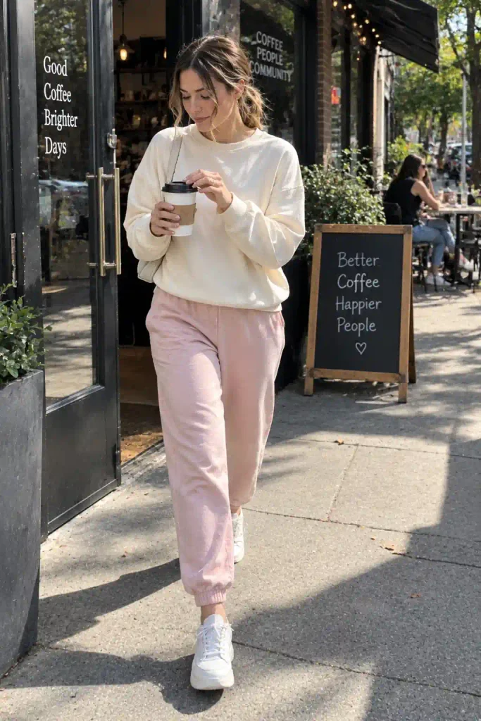 Cream sweatshirt with pink joggers