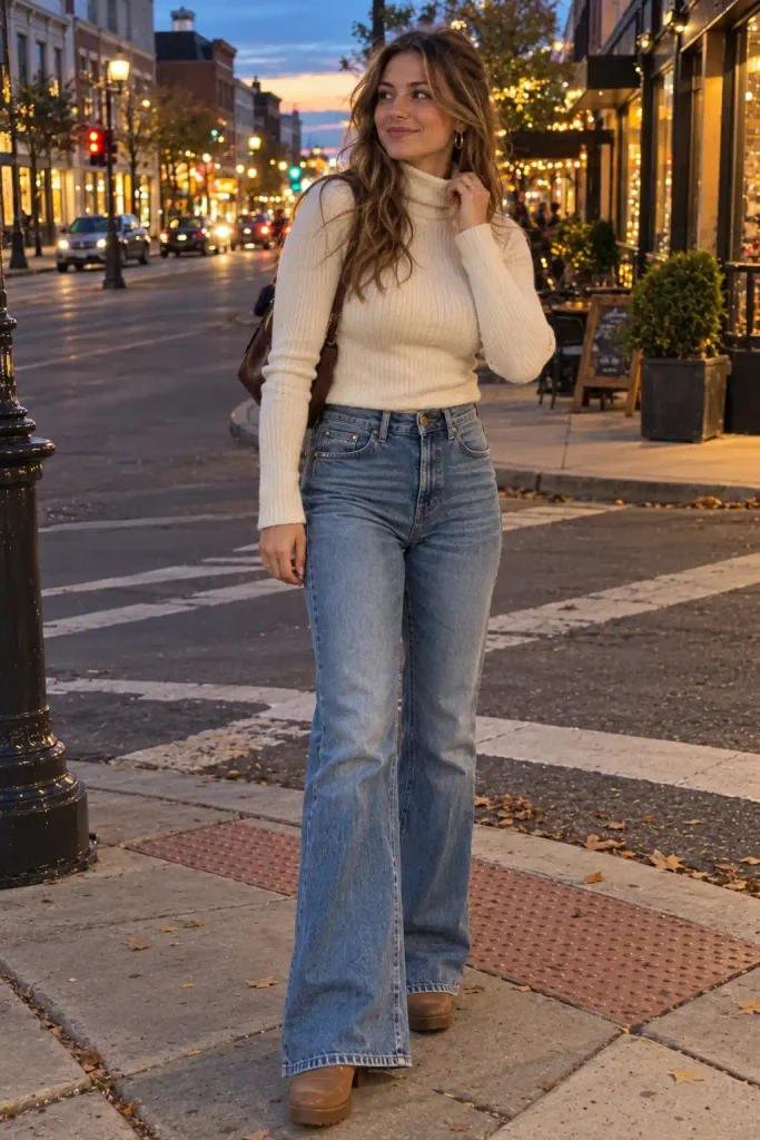 Cream turtleneck with 