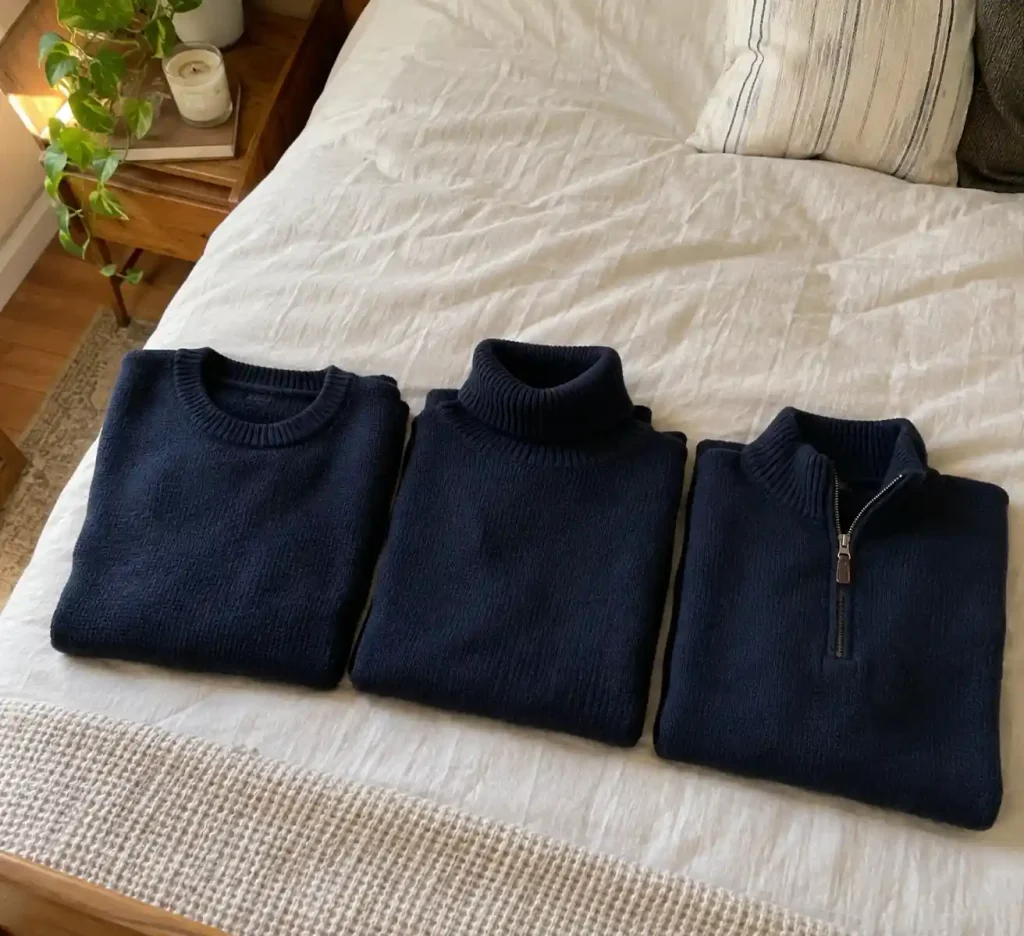 Crew neck vs turtleneck vs quarter-zip