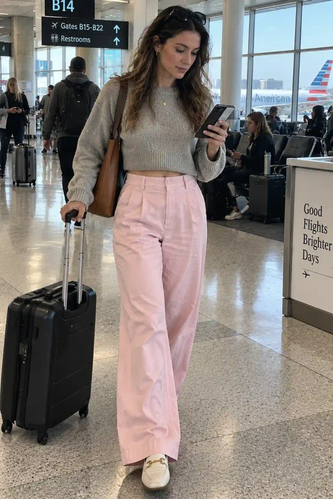 Cropped knit sweater with slip-on loafers
