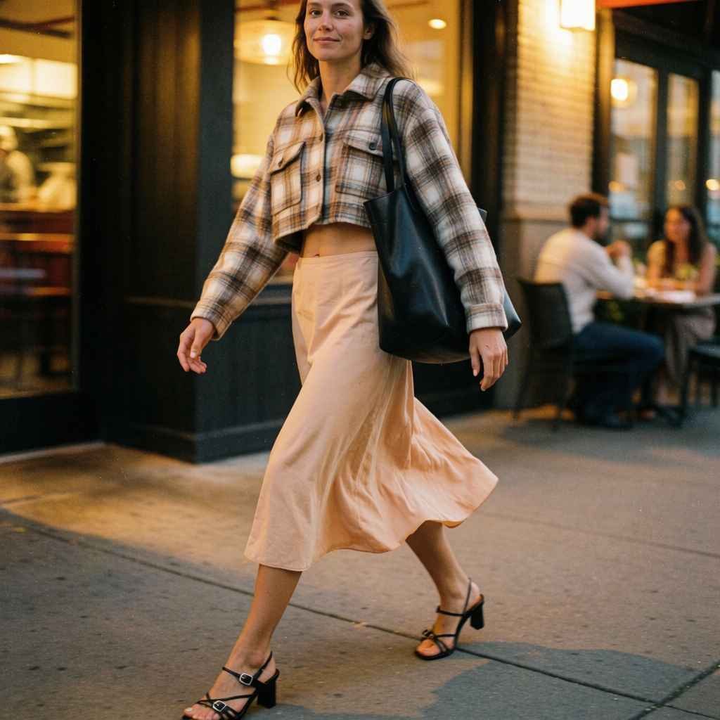 Cropped shacket with a midi skirt