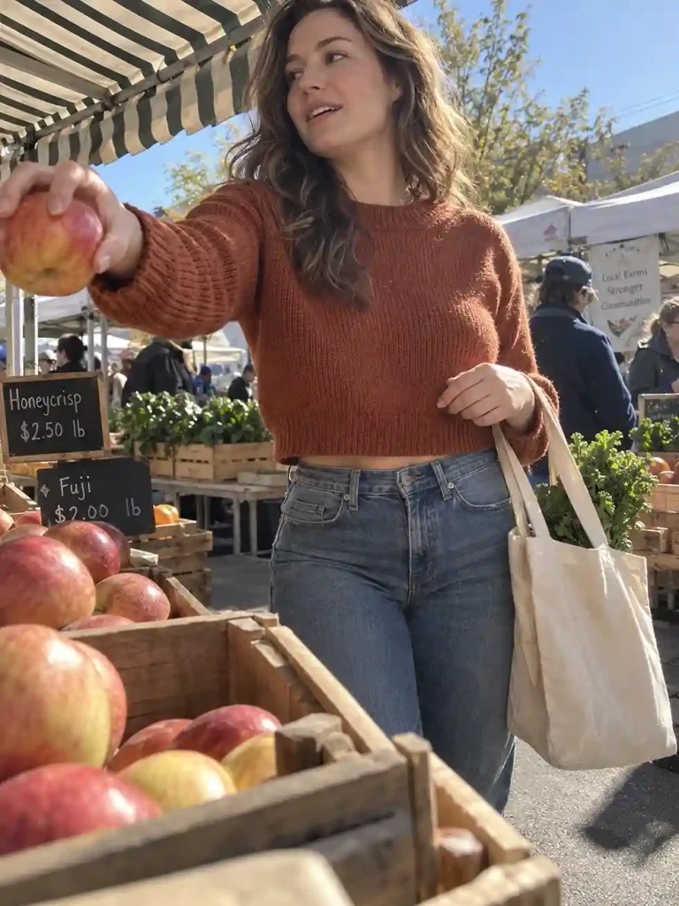 Cropped sweater with high-waisted straight jeans