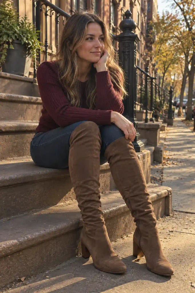 Dark wash skinny jeans with
