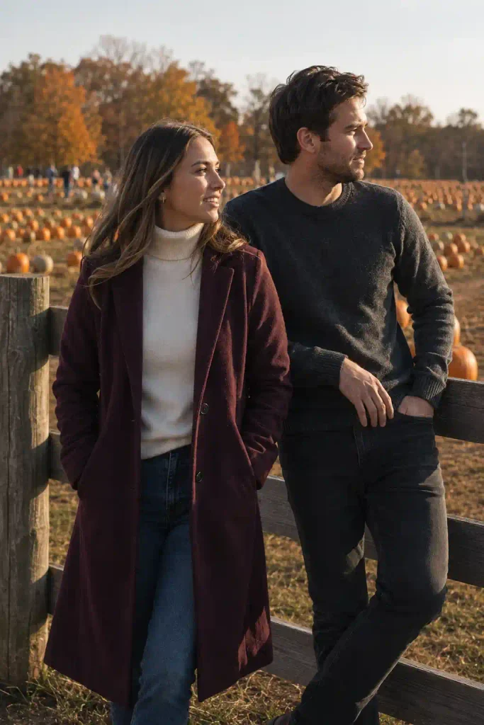 Deep plum coat over