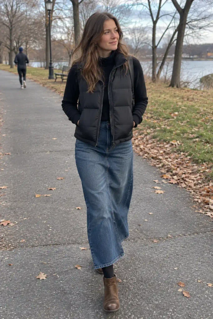 Denim maxi skirt