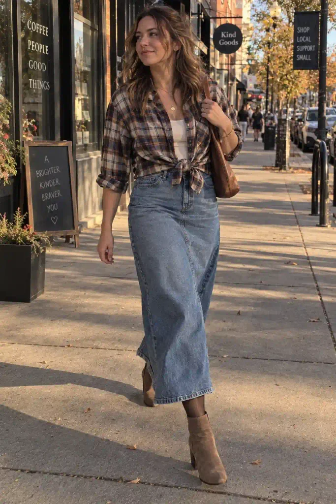 Denim maxi skirt with