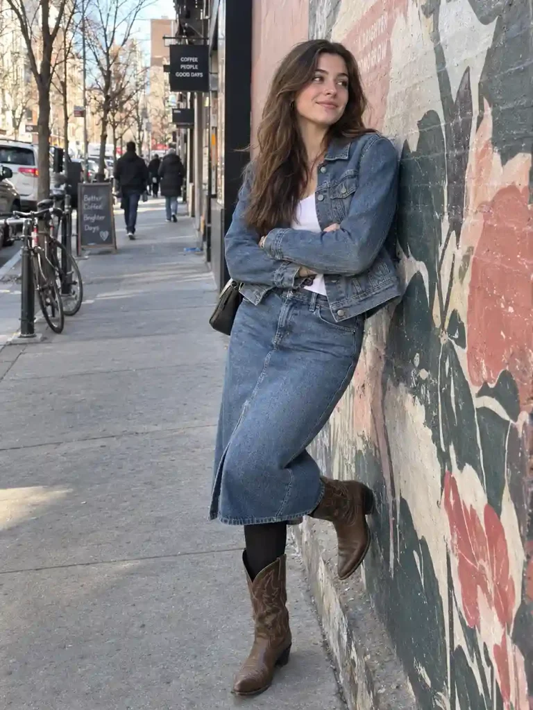Denim midi skirt
