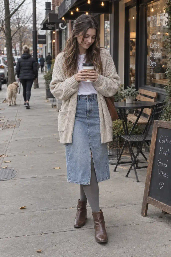 Denim midi skirt