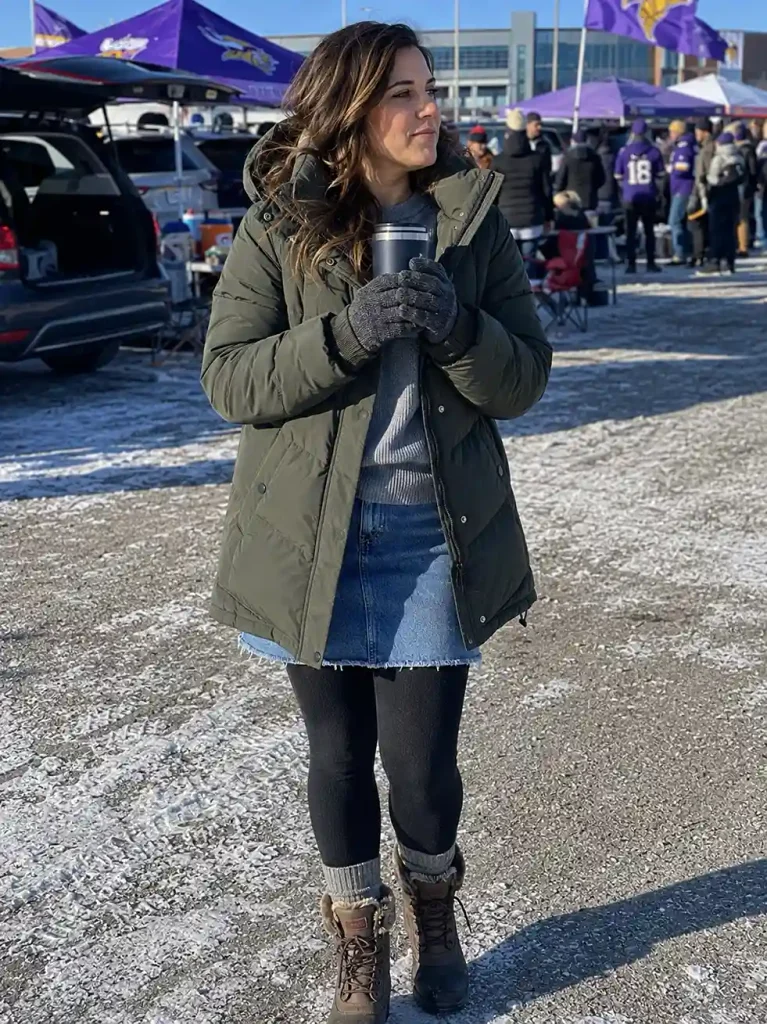 Denim skirt with a thermal top and parka