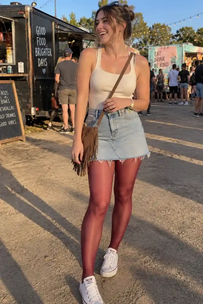 Denim skirt with colored