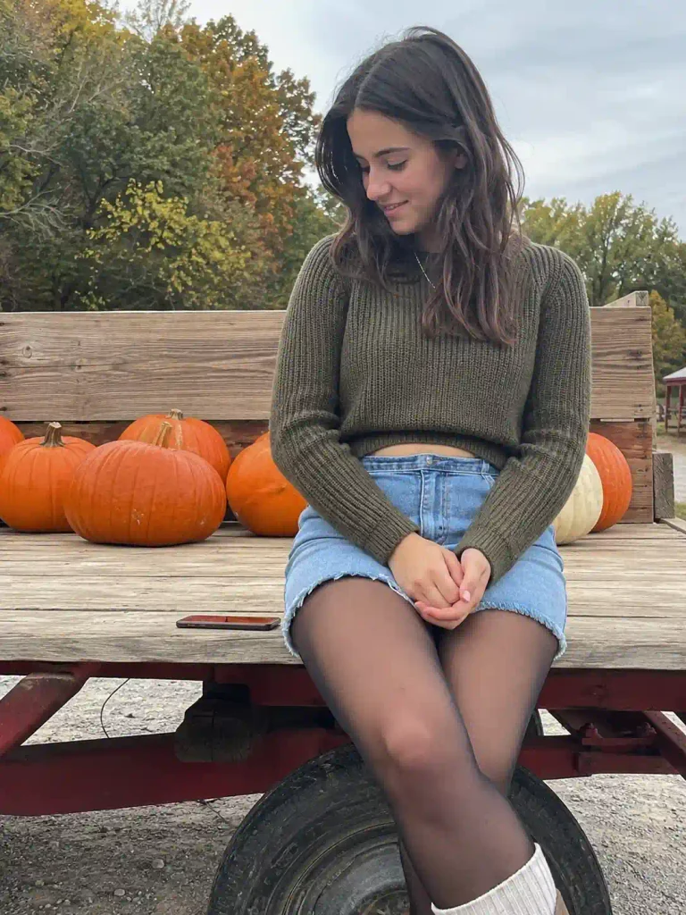 Denim skirt with tights a
