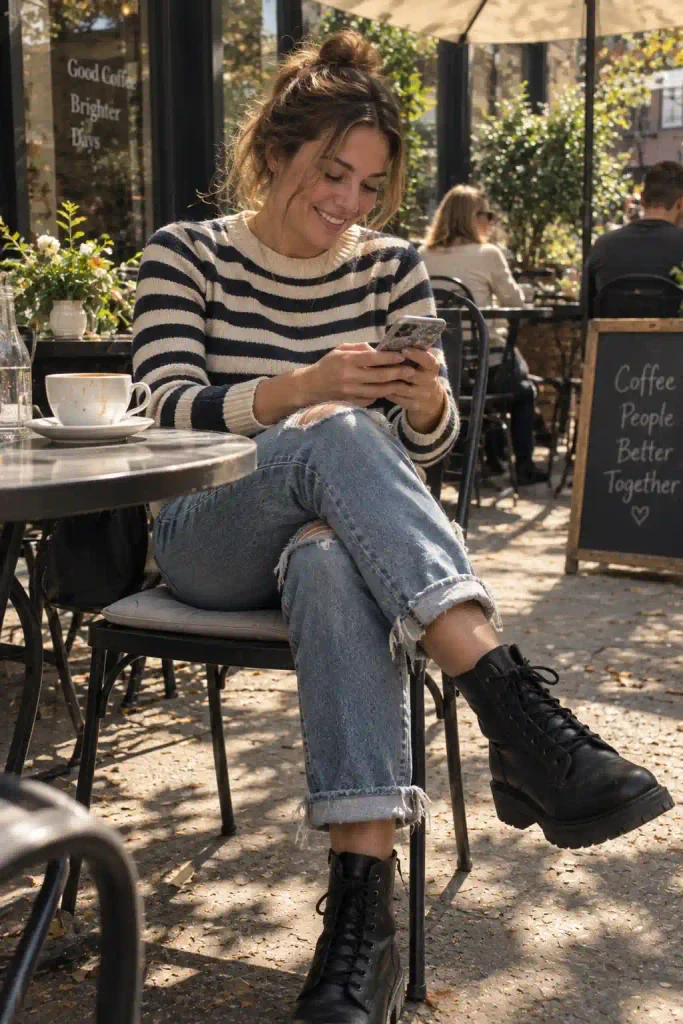 Distressed boyfriend jeans
