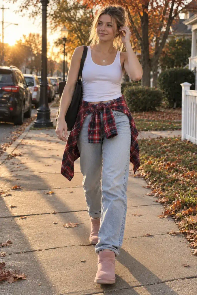 Flannel shirt tied at the waist