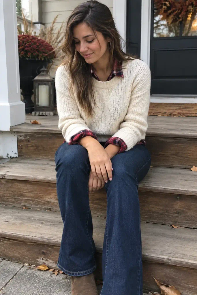 Flannel shirt under a sweater