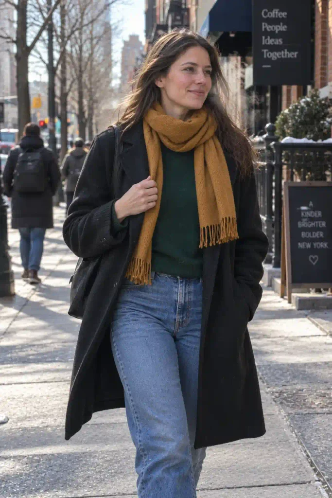 Green sweater under a wool