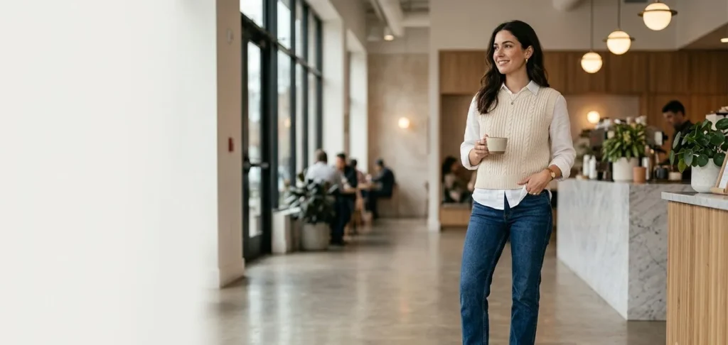 Jeans And Sweater Vest Outfit