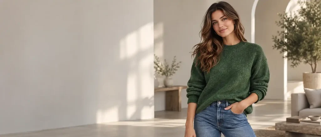 Jeans and Green Sweater Outfit