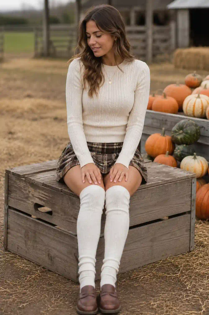 Knee-high socks with a skirt or dress