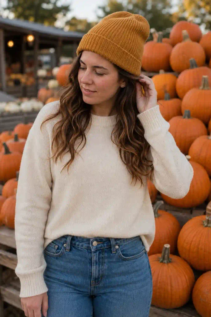 Knit beanie with loose waves