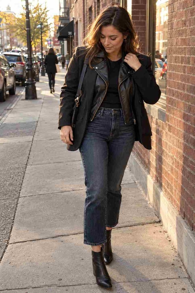 Layer with a leather jacket for edge