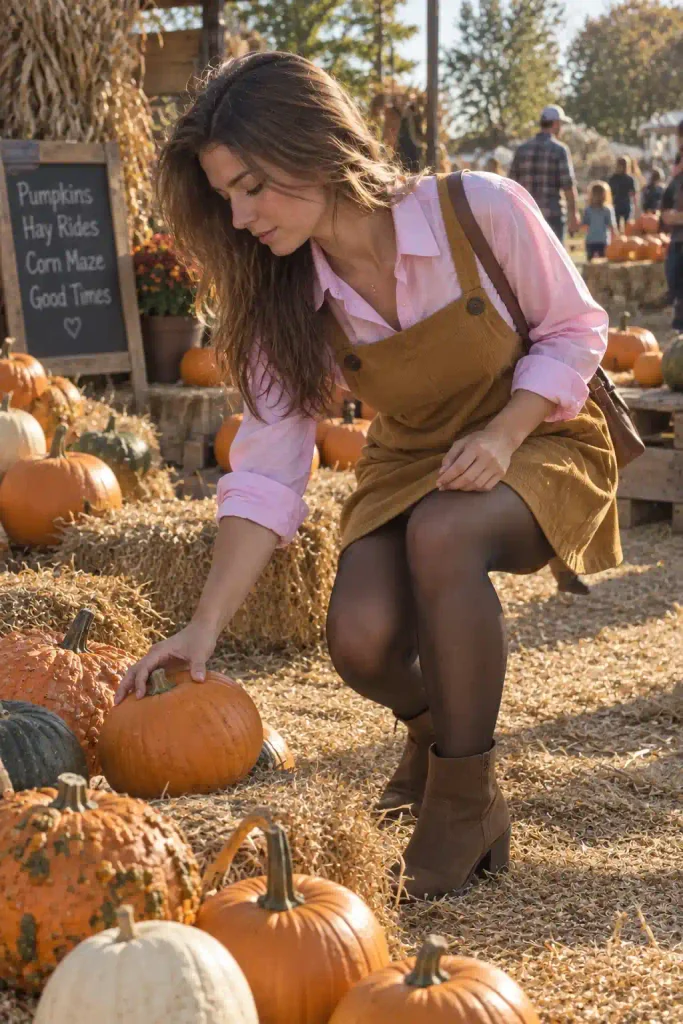 Layered under a pinafore dress