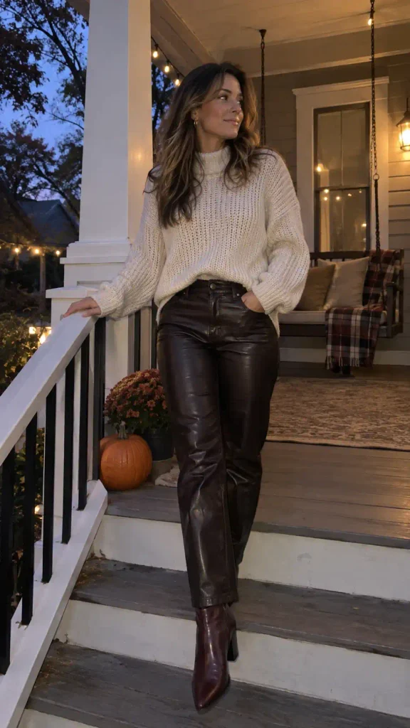 Leather pants and a cozy sweater