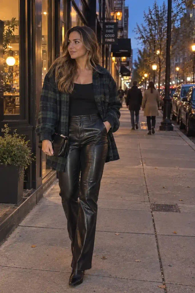 Leather pants and a plaid