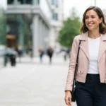 Light pink leather jacket outfit